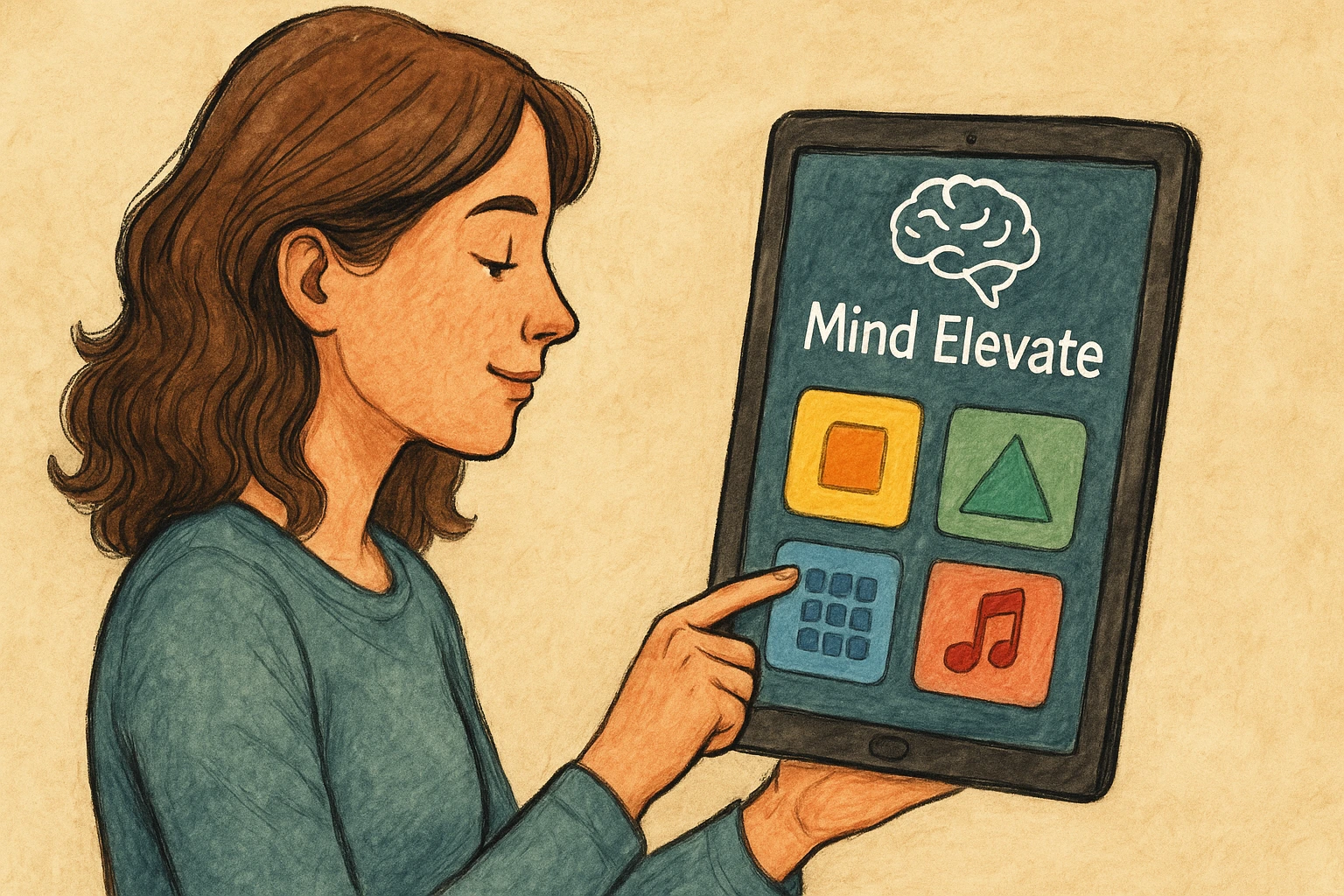 Woman trains her brain with Mind Elevate.